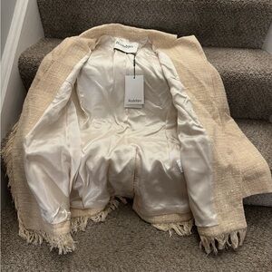 Rodebjer fringed-edge single-breasted blazer Cream Color Size XS - NWT